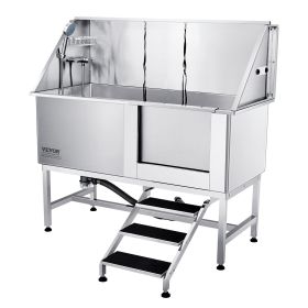 VEVOR 62" Pet Dog Bathing Station w/Stairs, Professional Stainless Steel Dog Grooming Tub w/ Soap Box, Faucet,Rich Accessory,Bathtub for Large,Me